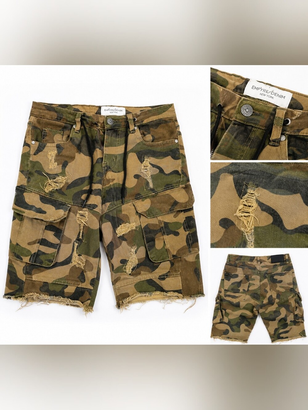 EMPYRE DENIM New York Distressed Camo Cargo Shorts